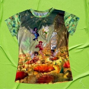 Rare Y2K Disney Fairies Pixie Pals Tinker Bell Sheer Mesh Top NWT 2008 3D Bubble